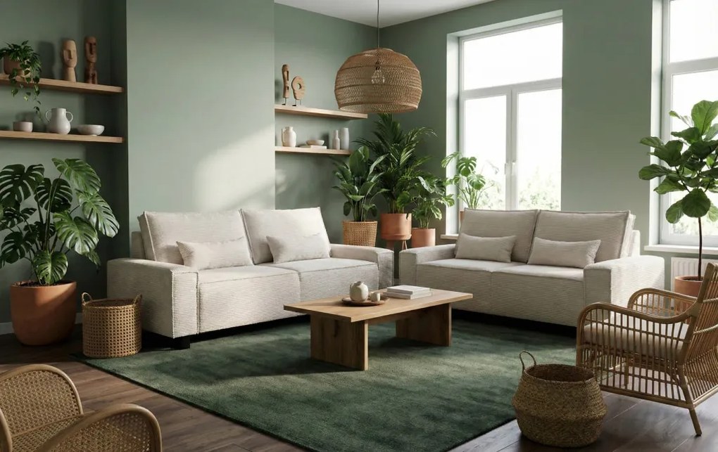 Dvojmiestna pohovka Cassino, krémová štruktúrovaná látka