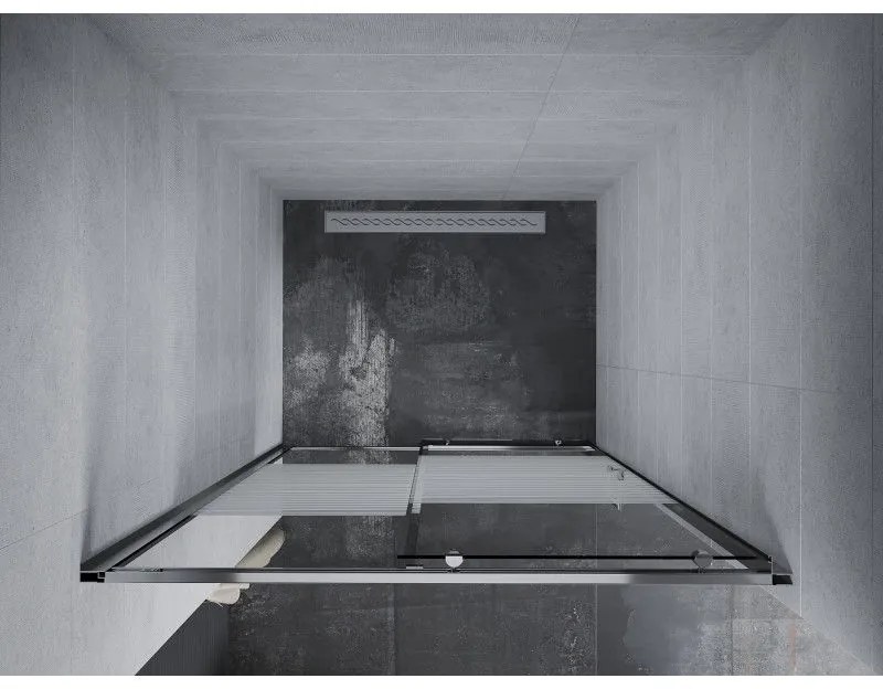 Mexen Apia, posuvné dvere do otvoru 100 x 190 cm, 6mm číre sklo-pásiky, chrómový profil, 845-100-000-01-20