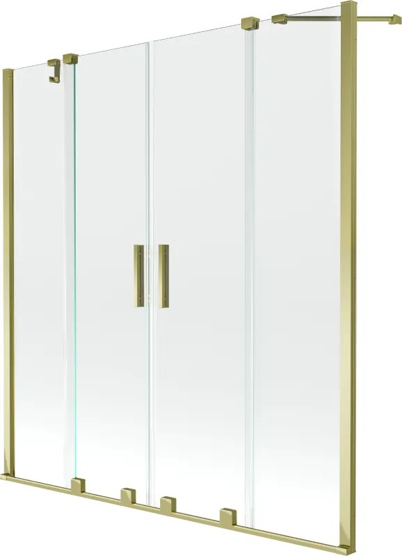 Mexen Velar Duo, 2-krídlová posuvná vaňová zástena 140 x 150 cm, 8mm číre sklo, zlatý lesklý profil, 896-140-000-02-50