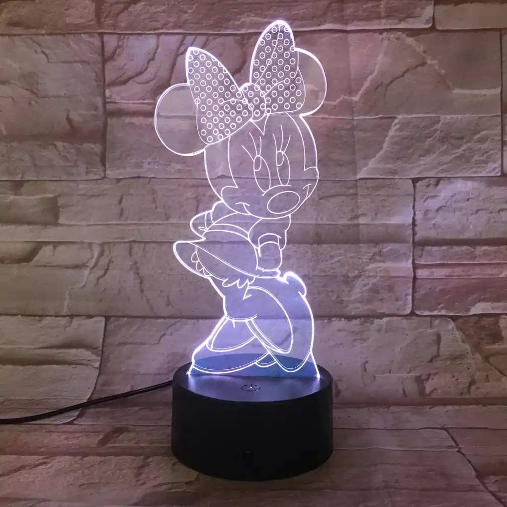 3Dmix 3DL-CLK025 – 3D LED nočná lampa - Minnie Mouse (Hodiny s budíkom)