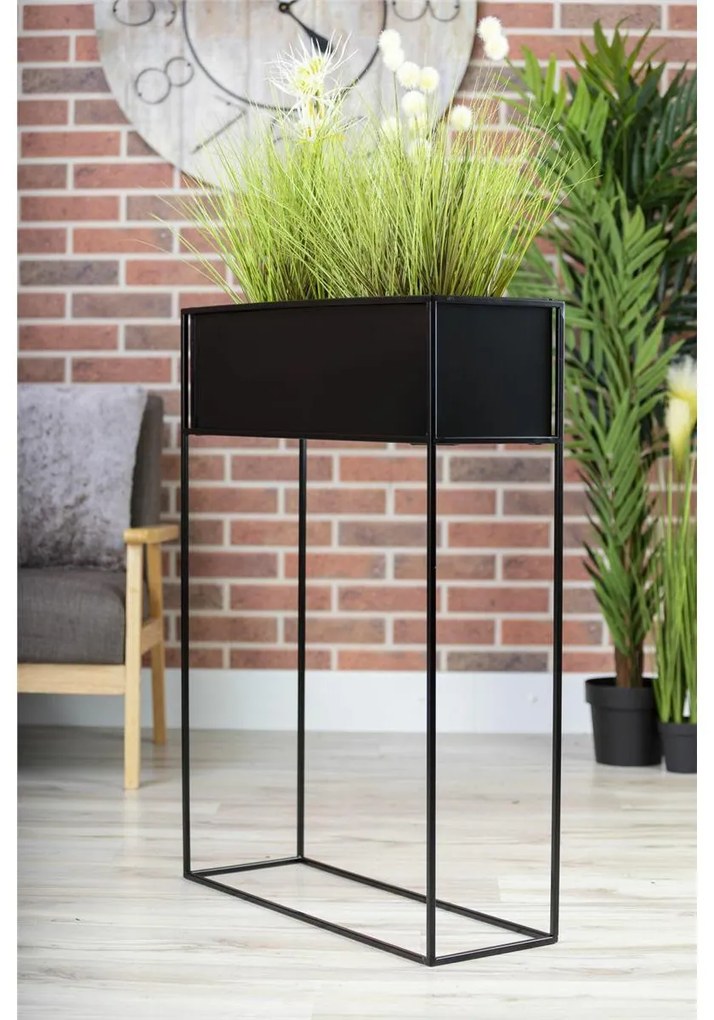 KOVOVÝ KVETINÁČ SO STOJANOM RECT 90X24X64 CM ČIERNA