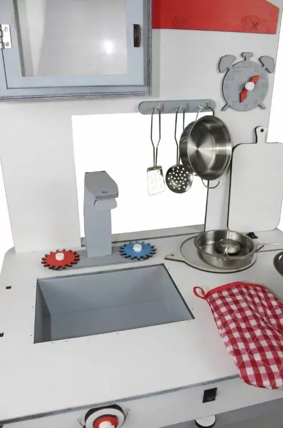 Drevená kuchynka s príslušenstvom - biela/sivá