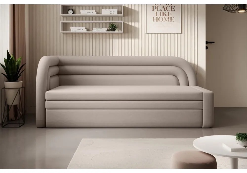 Béžová zamatová rozkladacia/s úložným priestorom pohovka ľavý roh 223 cm Fabillo – ELTAP