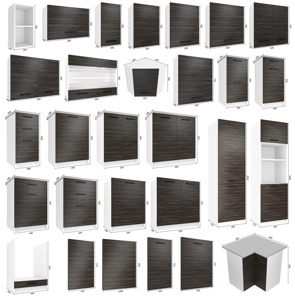 Kuchynská linka Belini 420 cm eben kráľovský s pracovnou doskou Uniqagrande TOR UNIQAPLUS/4/WT/HK/0/B1