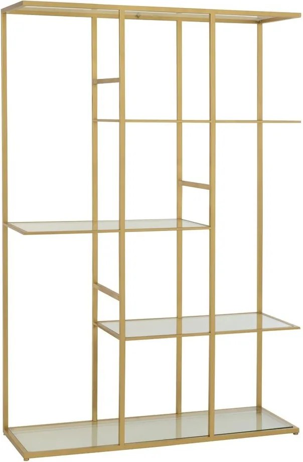 Zlatý antik kovový regál so sklenenými policami Doree gold - 120*40*180 cm