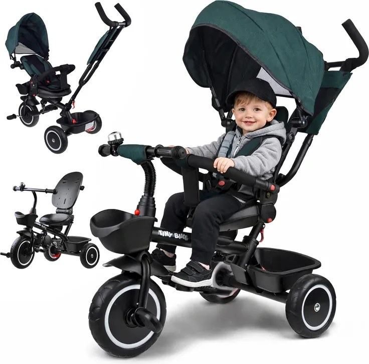 Detský trojkolka Tiny Bike 3v1 so strieškou, otočná  SP0650 zelená