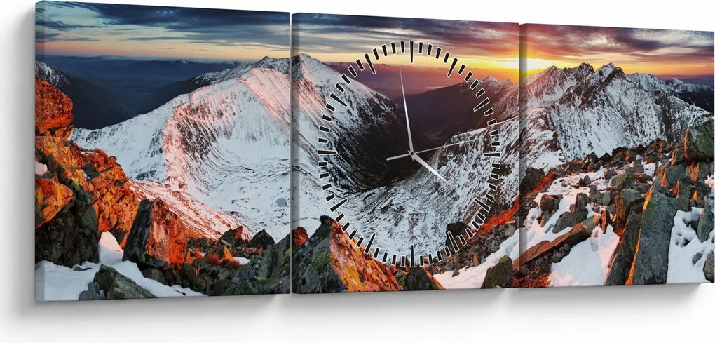 Obraz - Zimná horská panoráma (s hodinami) (90x30 cm)
