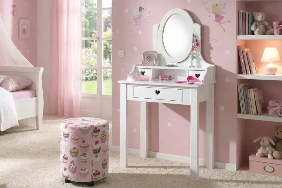 Romantický toaletný stolík so zrkadlom Amori Biely masív 70 cm