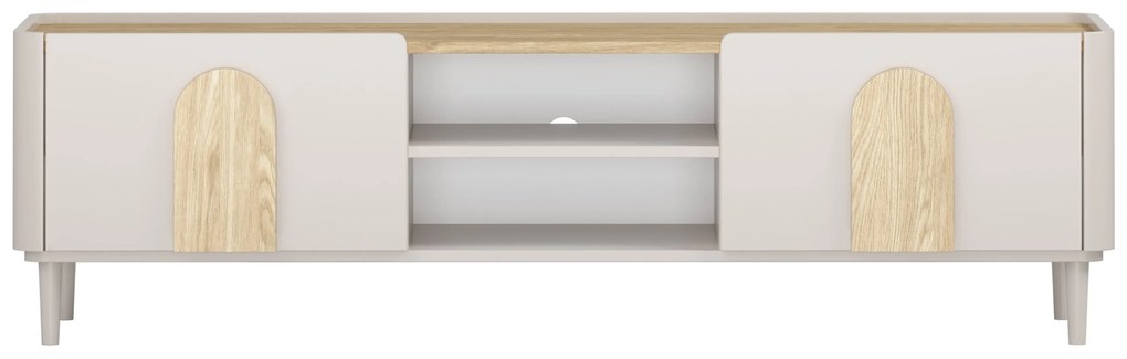 TV stolík Amilio 170 cm so zásuvkou - kašmír / olejovaný dub / úchytky svetlý dub
