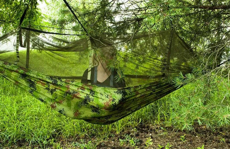 Turistická hojdacia sieť s moskytiérou SANTIAGO ARMY - 260 × 140 cm