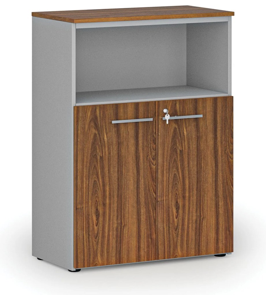 Kombinovaná kancelárska skriňa PRIMO GRAY, 800 x 420 x 1087 mm, sivá/orech