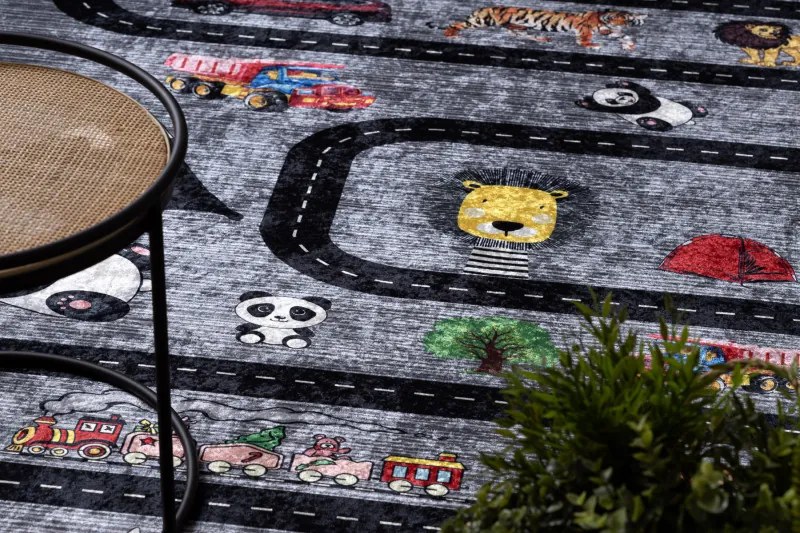 Dywany Łuszczów, Detský kusový koberec Bambino 2092 Streets cars anthracite, 80x150, viacfarebná, detská izba