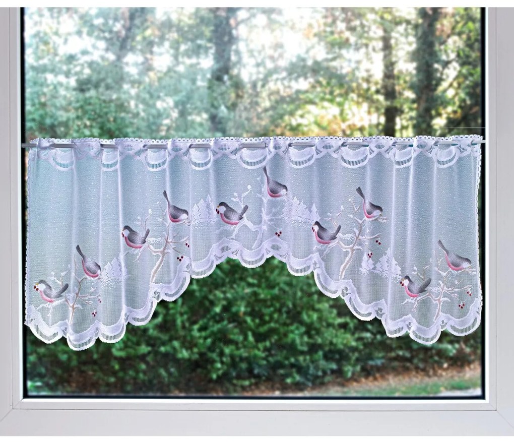 Oblúková záclona "Zimné vtáčiky" 150 x 45 cm