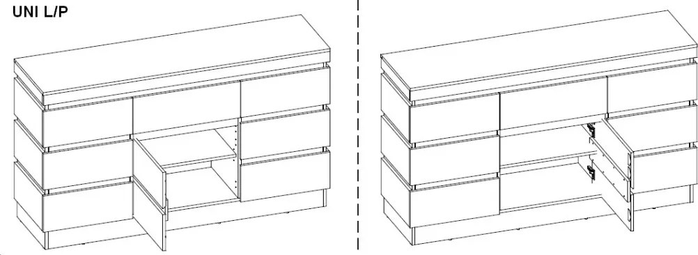 Široká úložná komoda Campania 161 cm, biela/antracit