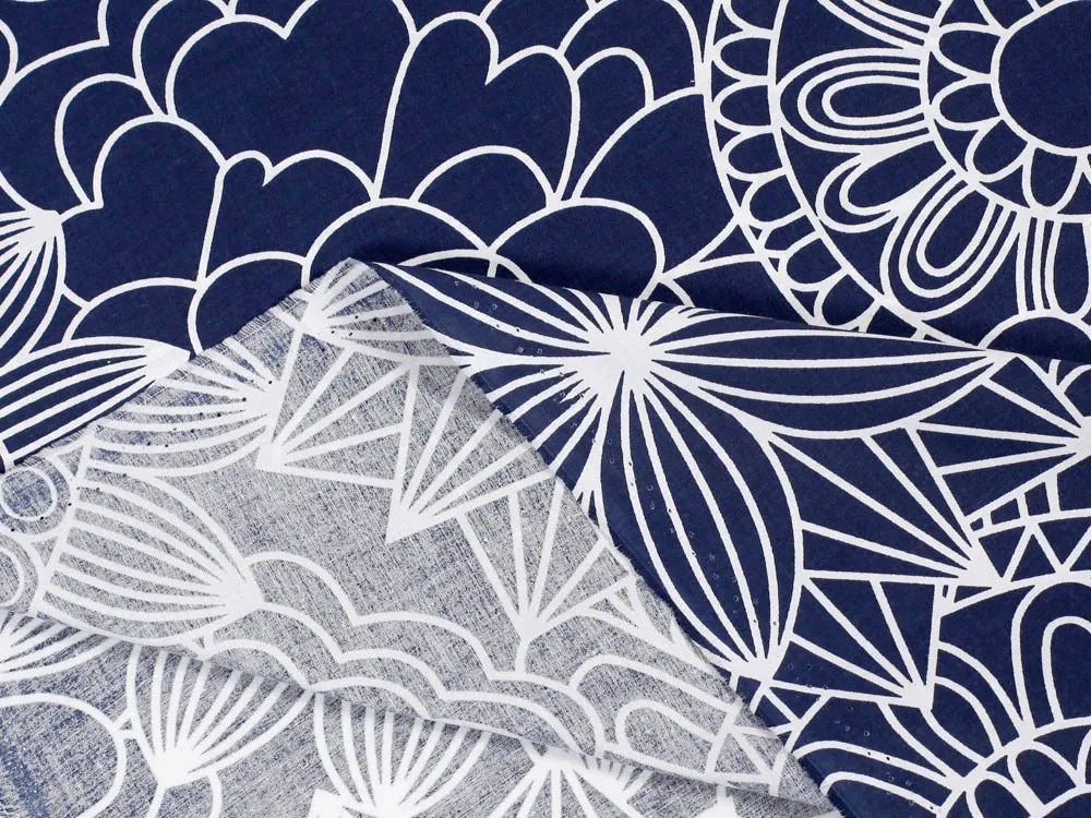 Biante Bavlnený záves Sandra SA-273 Biele mandaly na tmavo modrom 140x260 cm