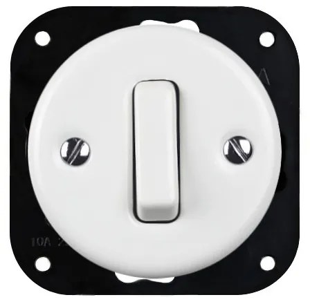 Elhard Okrúhly keramický vypínač s kolískou č.1, biely - kompletný KV5001W