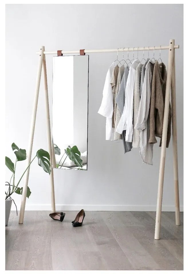 Vešiak z borovicového dreva so zrkadlom Karup Design Hongi Natural