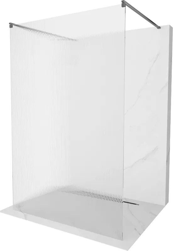 Mexen Kioto, sprchová zástena Walk-In 130 x 200 cm, 8mm sklo s rebrovým vzorom, grafitový profil, 800-130-002-95-09