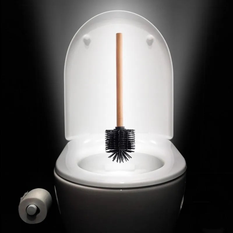 Erga Bambo, WC kefa so silikónovou hlavou a bambusovou rúčkou, 34 cm, čierna / bambus, ERG-YKA-V.WCZ BAMBO-SILKA