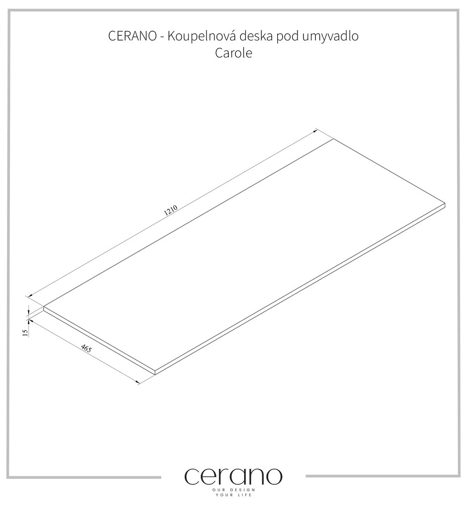 Cerano Carole, doska na skrinku pod umývadlo 1210x465x15 mm, čierna matná, CER-CER-431626