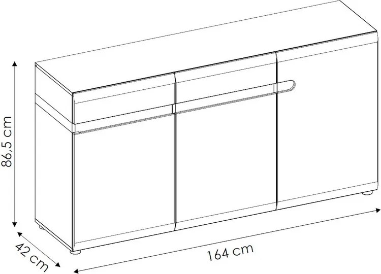 Široká úložná komoda Linate, biely lesk/dub