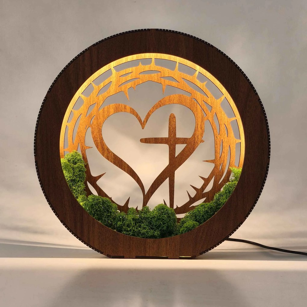 Stmievateľná LED lampa Srdce s krížom | JEZUE: HDF - Orech 20 cm 4780-115105 LED0609