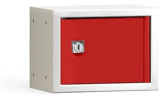 Skrinka na osobné veci CUBE, šedá s červenými dvierkami, 150x200x150 mm