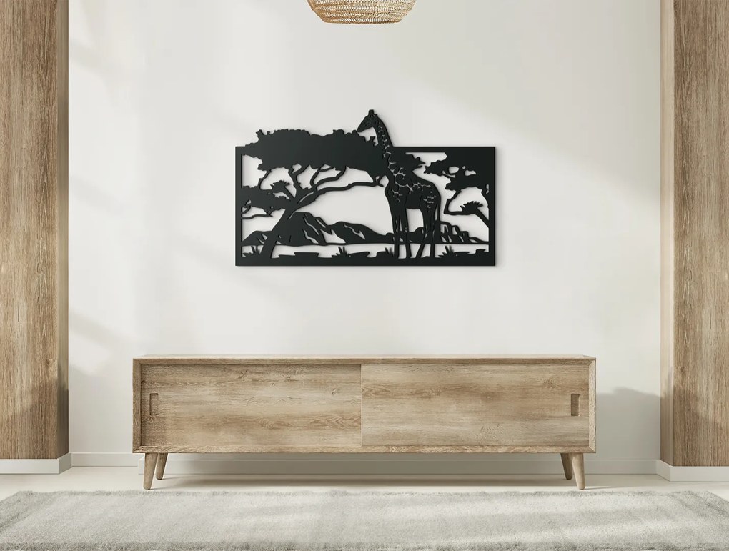 drevko Drevený obraz na stenu Žirafa v savane Rozmer obrazu: 27 x 44,5 cm, Farba dekorácie: Čierna