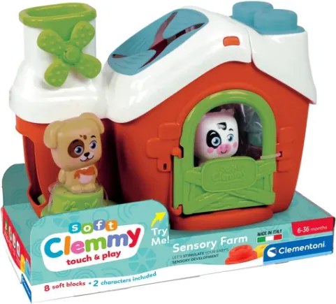 LEAN Senzorická farma triedička s kockami Clemmy Psík a kravička Clementoni 17993