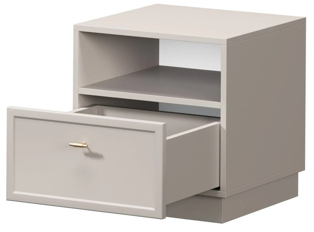 Nočný stolík so zásuvkou Lorini 45 cm - kašmír / zlaté úchytky T-bar