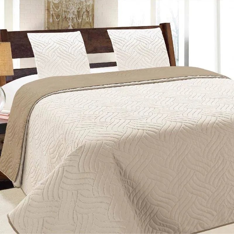 Prehoz na posteľ béžovo-hnedý s vankúšmi 220x240 cm