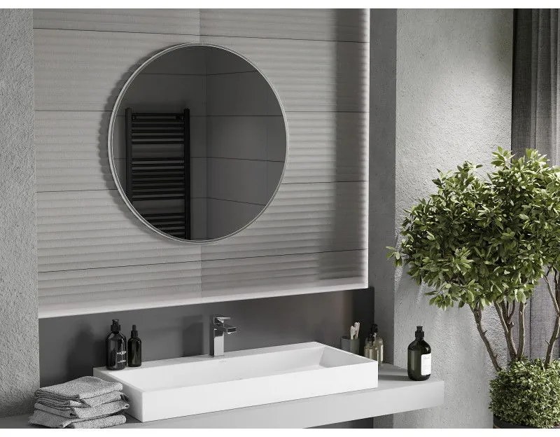Mexen Loft, okrúhle kúpeľňové zrkadlo 80 cm, farba rámu brúsená oceľ, 9850-080-080-000-10
