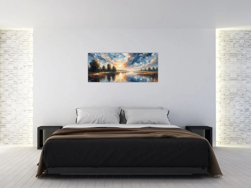 Obraz - Maľba slnka nad vodou (120x50 cm)