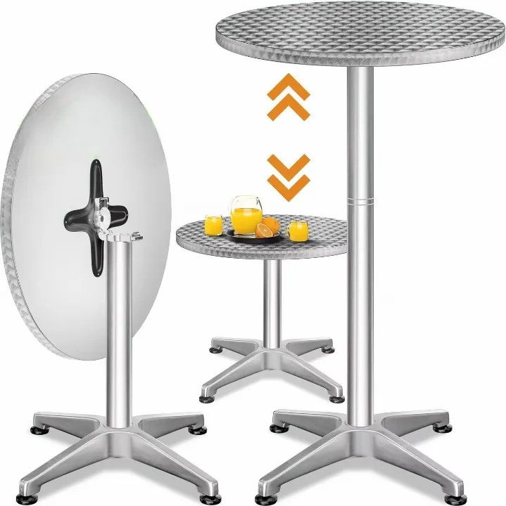 InternetovaZahrada Hliníkový barový stôl Ø60 cm skladací - strieborný
