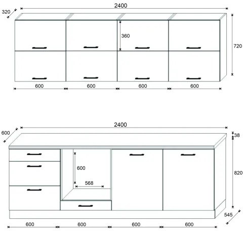 Kuchynská linka ELISE 240 cm v grafitovom prevedení