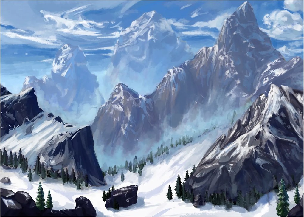 Sklenený obraz - Maľované hory (70x50 cm)