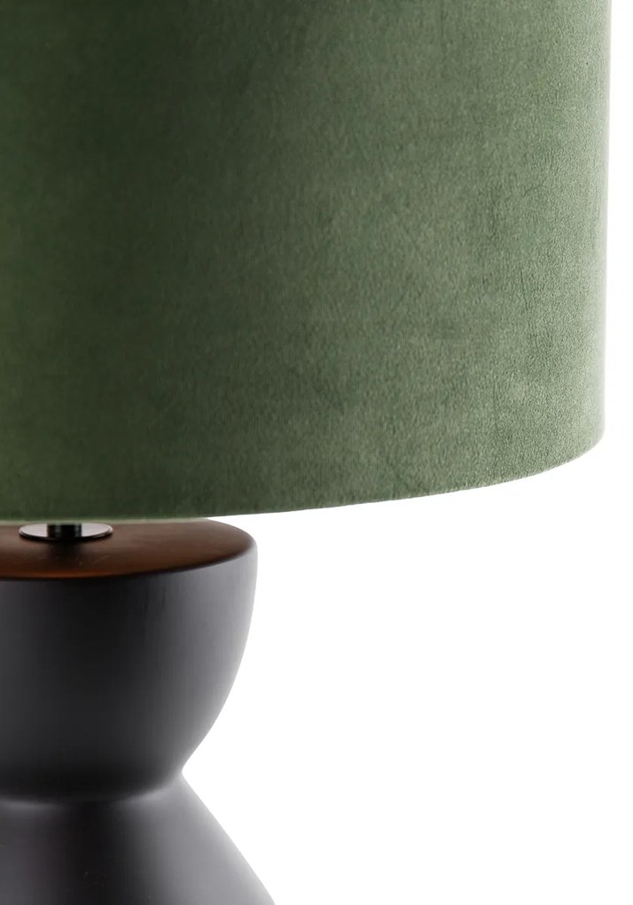 Dizajnová stolná lampa čierna s tienidlom z čierneho zamatu zelená so zlatom 35 cm - Alisia