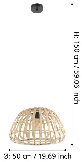 Eglo 390151 - Luster na lanku MONTEZUELO 1xE27/40W/230V pr. 50 cm bambus