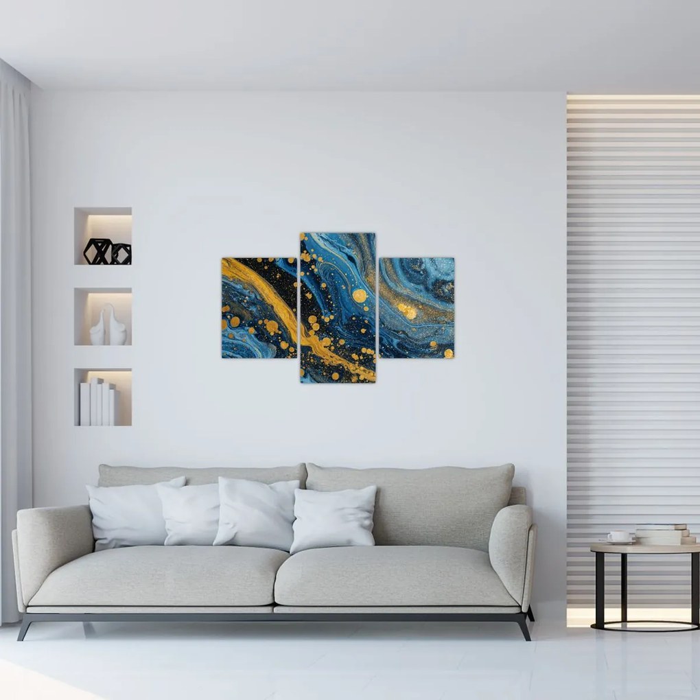 Obraz - Modrá abstrakcia so zlatom (90x60 cm)