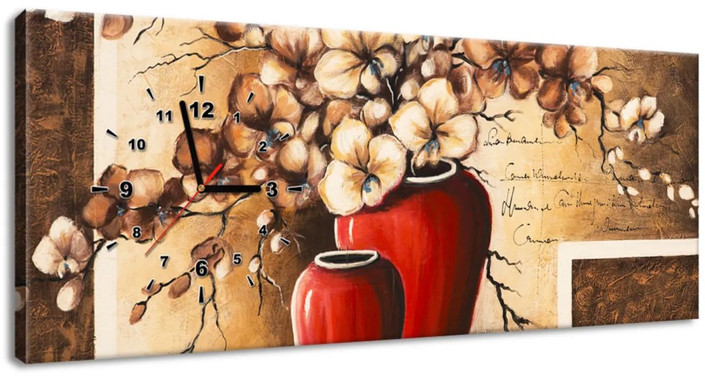 Gario Obraz s hodinami Orchidei v červenej váze Rozmery: 100 x 40 cm