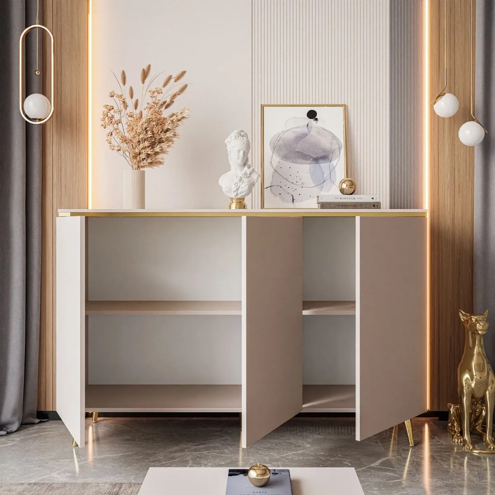 KOMODA NESSIE TROJDVEROVÁ NA ŠIKMÝCH NOŽIČKÁCH KAŠMÍR + ZLATÁ 140 cm