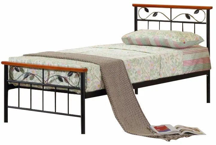 Kovová jednolôžková posteľ s roštom Morena 90 - čierny kov / čerešňa