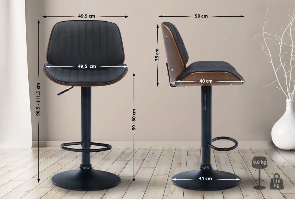 Barová stolička Nova - koženka, čierny rám - Orech / čierna