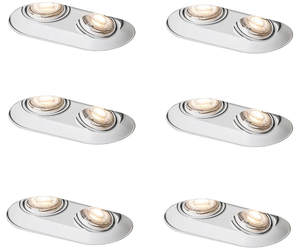 Sada 6 zaoblených zapustených bodových svetiel biela GU10 50 mm 2-svetlá - Hubs
