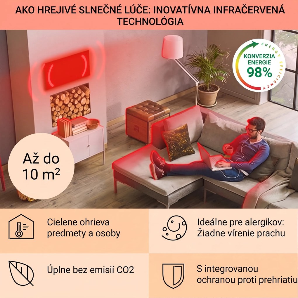Klarstein Wondersky, infračervený stropný ohrievač, 120 x 60 x 6,5 cm (Š x V x H), 700 W, IP44