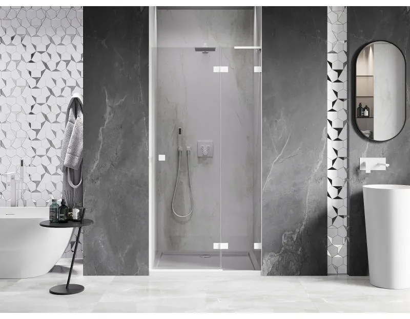 Mexen Lunar L, pravé otočné sprchové dvere 105 cm, 8mm číre sklo, biely profil, 834L-105-000-20-00-P