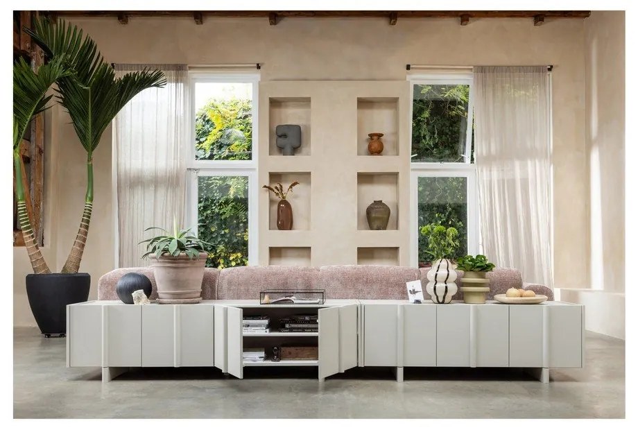 Svetlosivý TV stolík z borovicového dreva 152x53x46 cm Basu – WOOOD