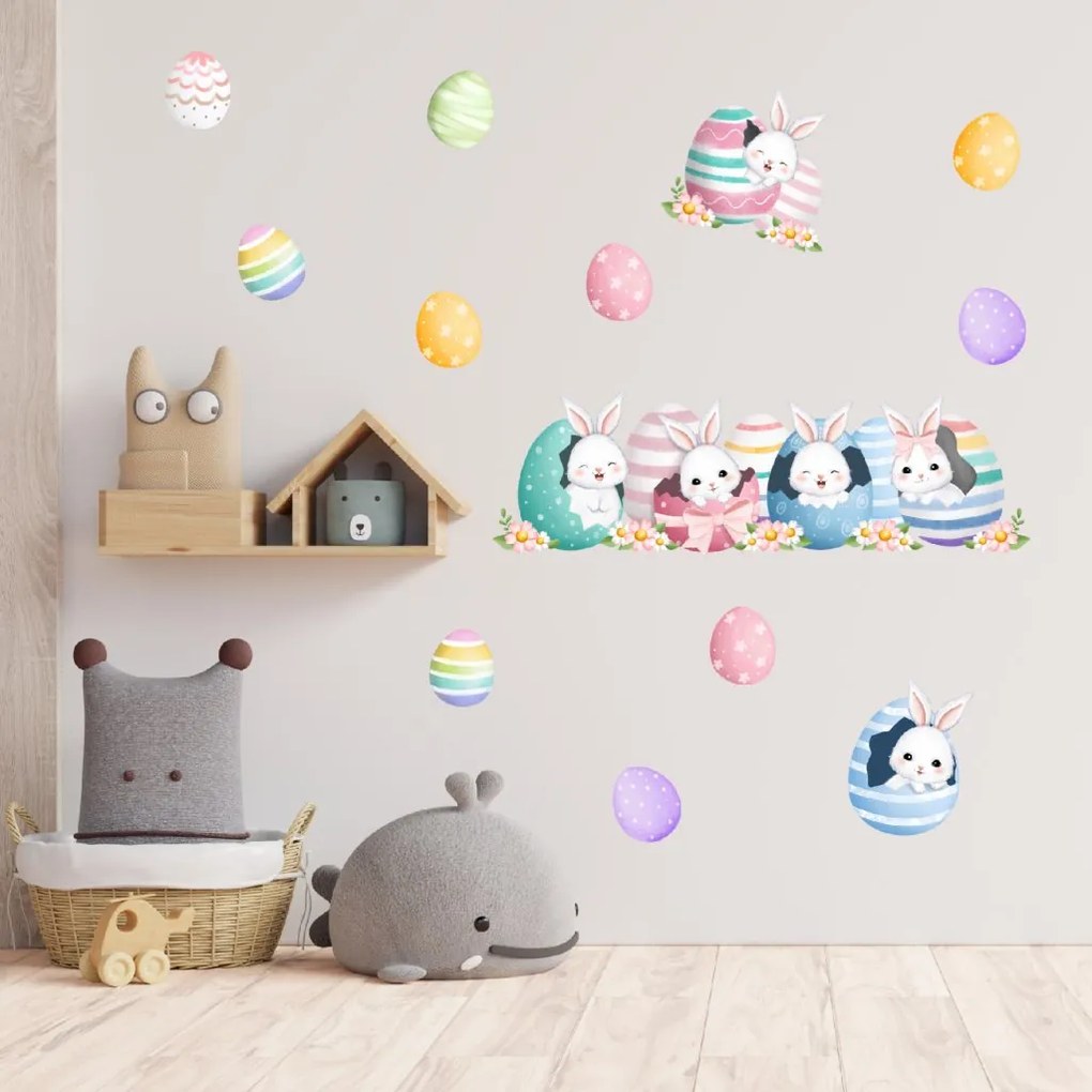 PIPPER. Textilná nálepka na stenu "Veľkonočné zajačiky 3"