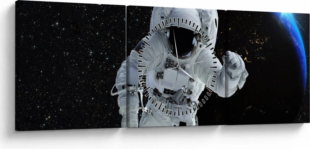 Obraz - Astronaut vo vesmíre (s hodinami) (90x30 cm)