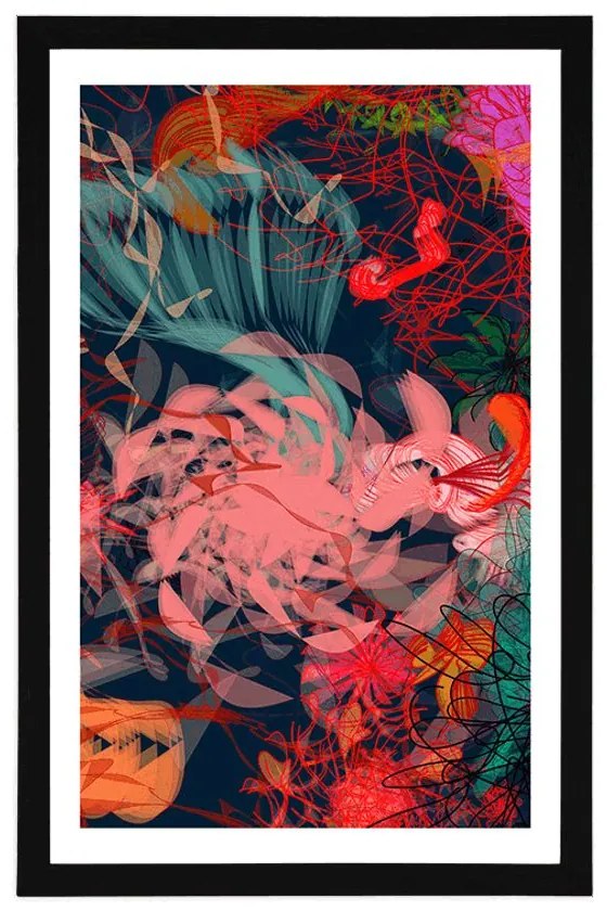 Plagát s paspartou abstraktné kvetiny - 40x60 black